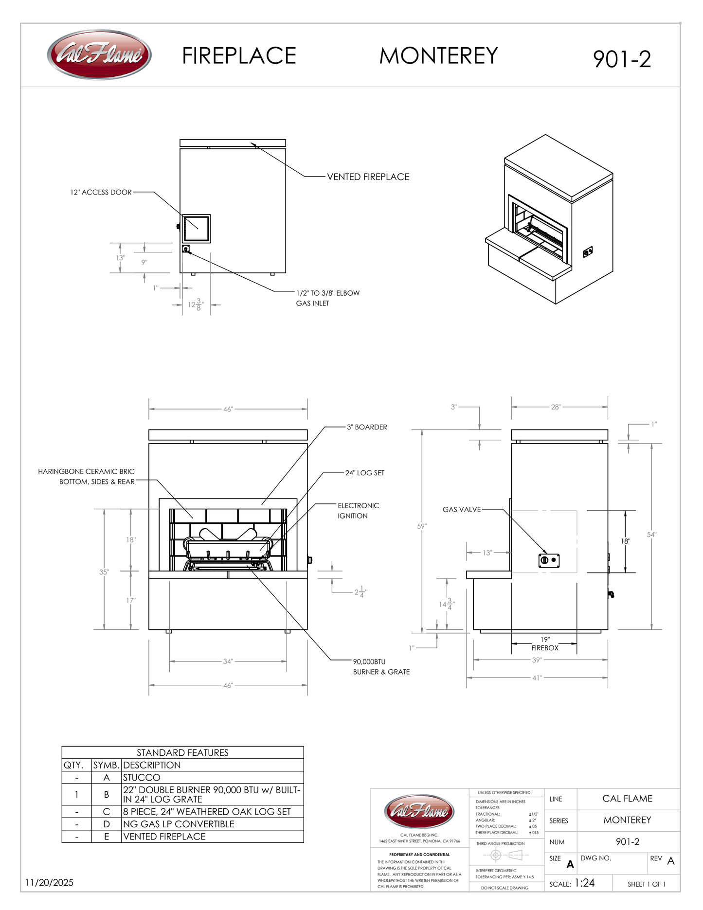 Cal Flame Patio Series Monterey - Modern Outdoor Gas Fireplace with Bottom Mantel FRP901-2