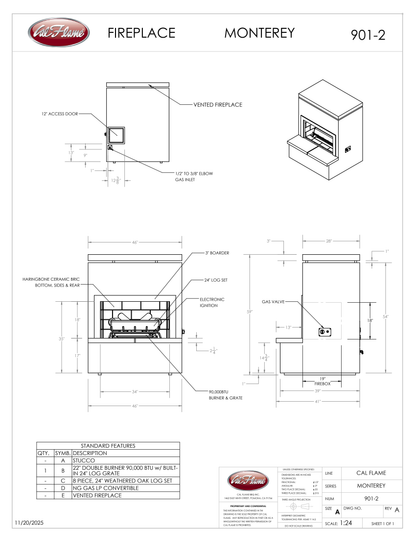 Cal Flame Patio Series Monterey - Modern Outdoor Gas Fireplace with Bottom Mantel FRP901-2