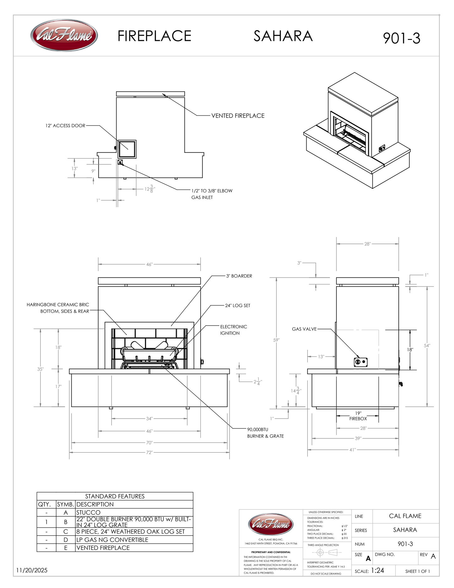 Cal Flame Patio Series Sahara - Modern Outdoor Gas Fireplace FRP901-3
