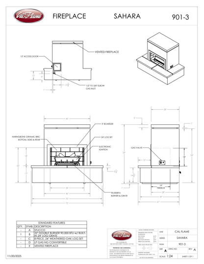 Cal Flame Patio Series Sahara - Modern Outdoor Gas Fireplace FRP901-3