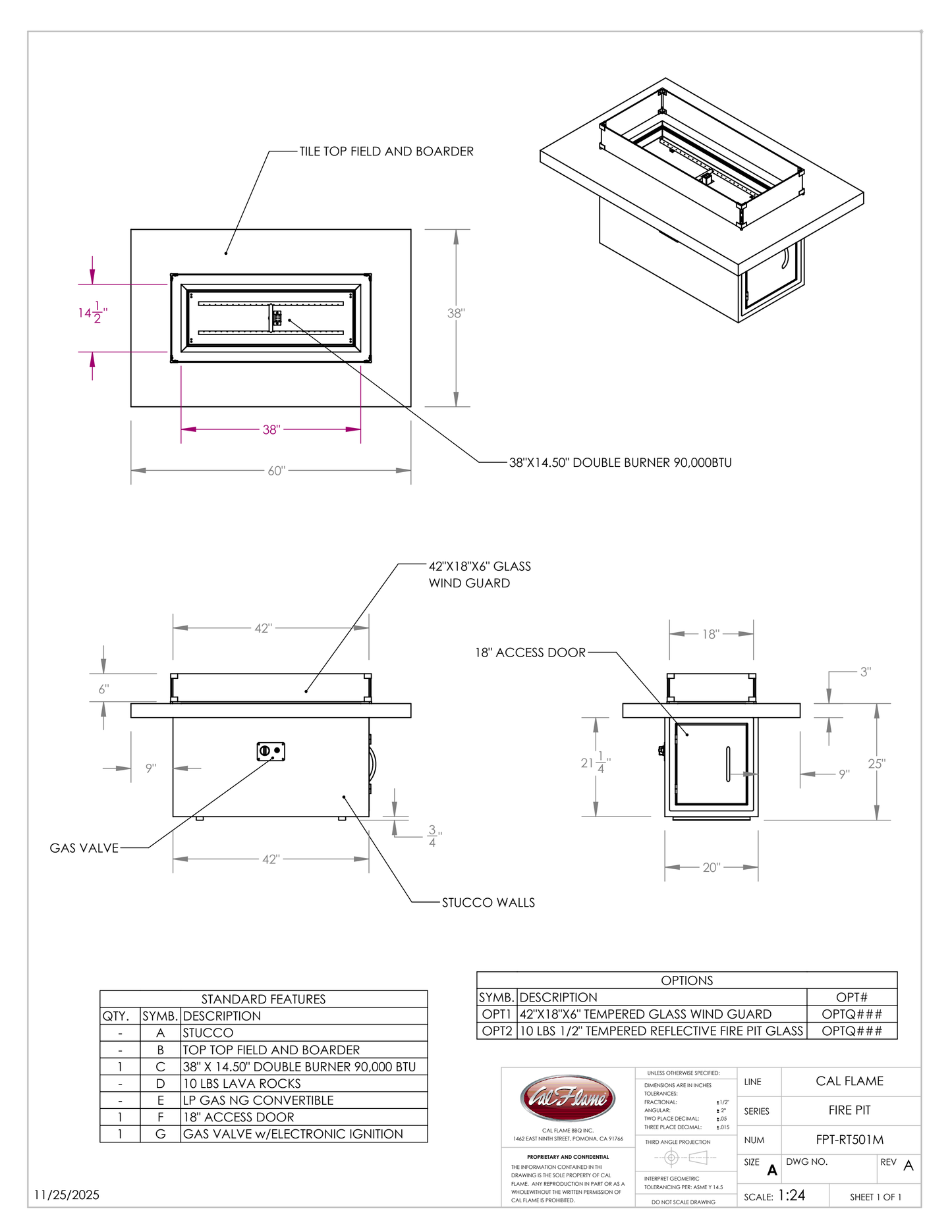 Cal Flame Phoenix - Modern Contemporary Outdoor Gas Fire Pit FPT-RT501M
