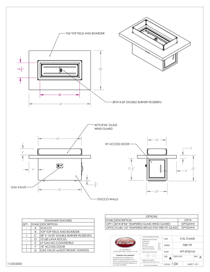 Cal Flame Phoenix - Modern Contemporary Outdoor Gas Fire Pit FPT-RT501M
