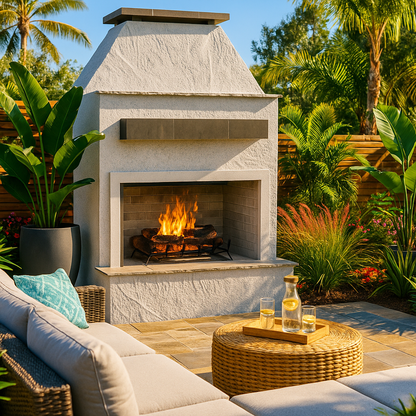 Cal Flame Platinum Series Durango - Modern Outdoor Gas Fireplace with Extended Bottom Mantel FRP905-2