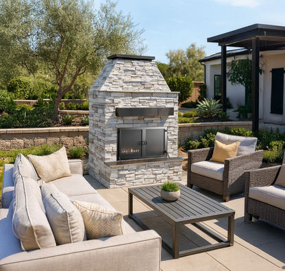 Cal Flame Platinum Series Durango - Modern Outdoor Gas Fireplace with Extended Bottom Mantel FRP905-2
