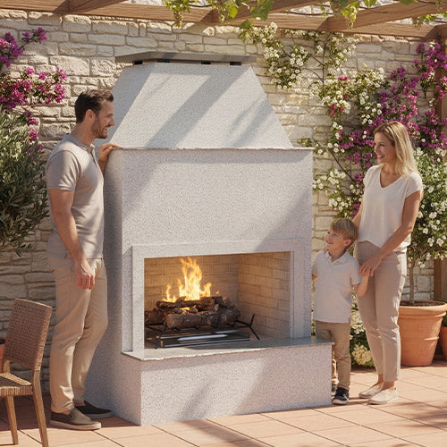 Cal Flame Platinum Series Durango - Modern Outdoor Gas Fireplace with Extended Bottom Mantel FRP905-2