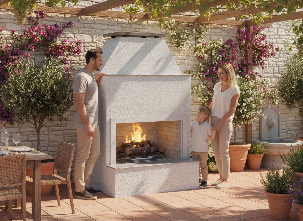 Cal Flame Platinum Series Durango - Modern Outdoor Gas Fireplace with Extended Bottom Mantel FRP905-2