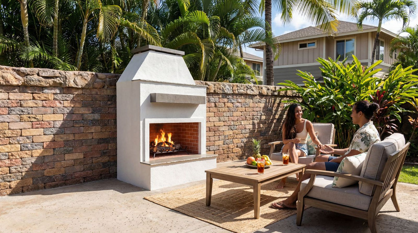 Cal Flame Platinum Series Durango - Modern Outdoor Gas Fireplace with Extended Bottom Mantel FRP905-2