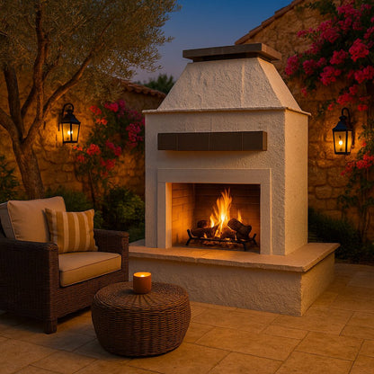 Cal Flame Platinum Series Key West - Modern Outdoor Gas Fireplace with Wrap Around Mantel FRP905-3
