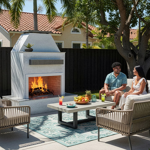 Cal Flame Platinum Series Key West - Modern Outdoor Gas Fireplace with Wrap Around Mantel FRP905-3