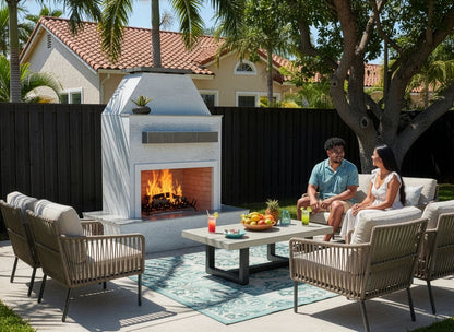 Cal Flame Platinum Series Key West - Modern Outdoor Gas Fireplace with Wrap Around Mantel FRP905-3