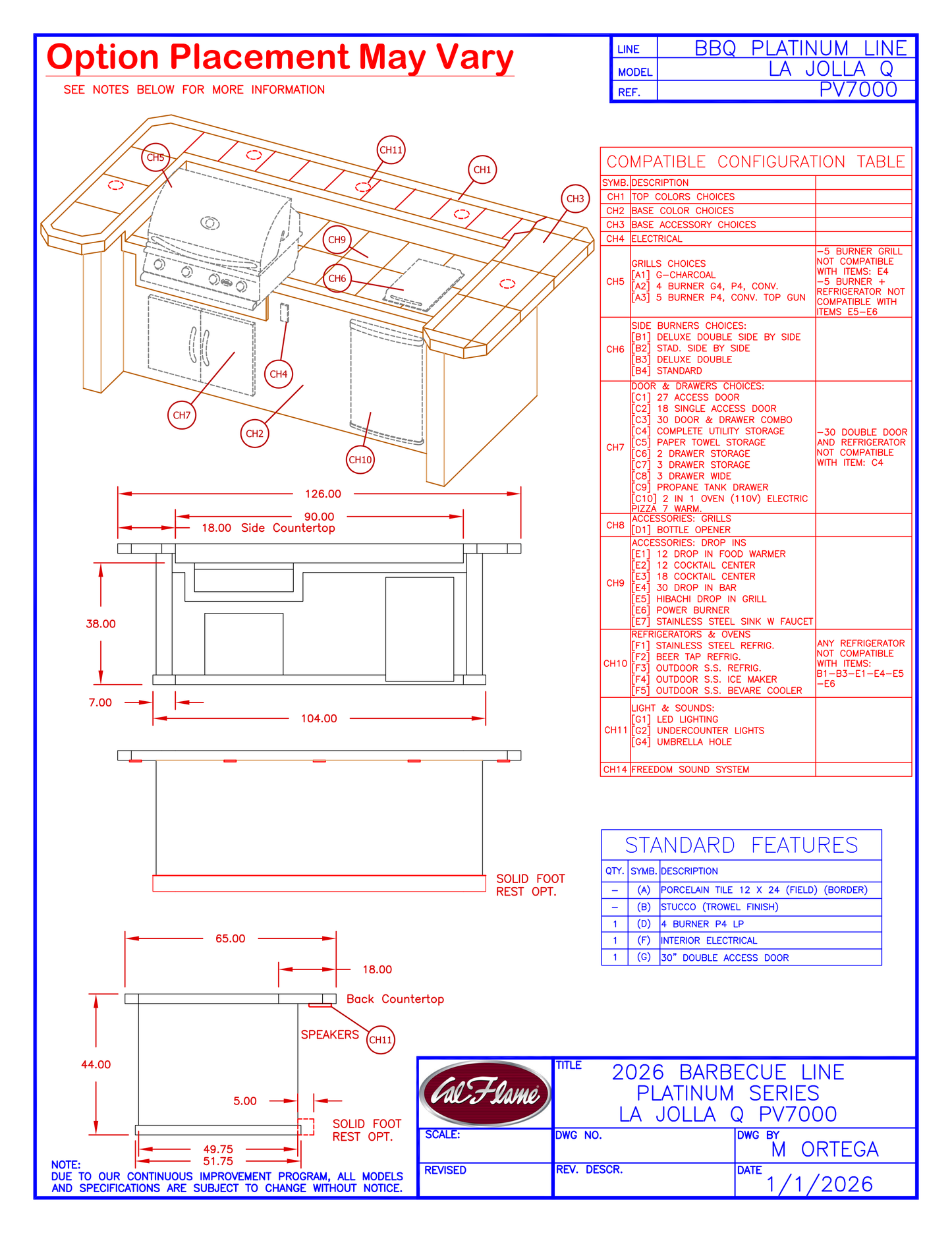 Cal Flame Platinum Series La Jolla BBQ Island PV7000