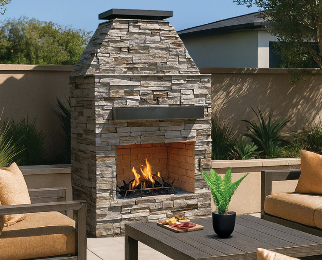 Cal Flame Platinum Series Laredo - Modern Outdoor Gas Fireplace with Mantel FRP905-1