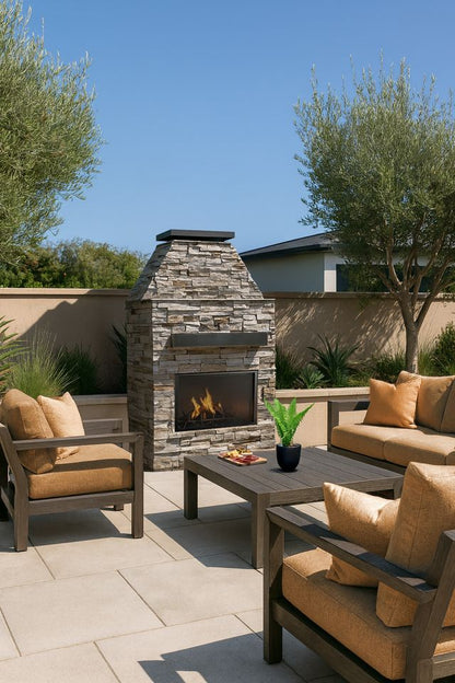 Cal Flame Platinum Series Laredo - Modern Outdoor Gas Fireplace with Mantel FRP905-1