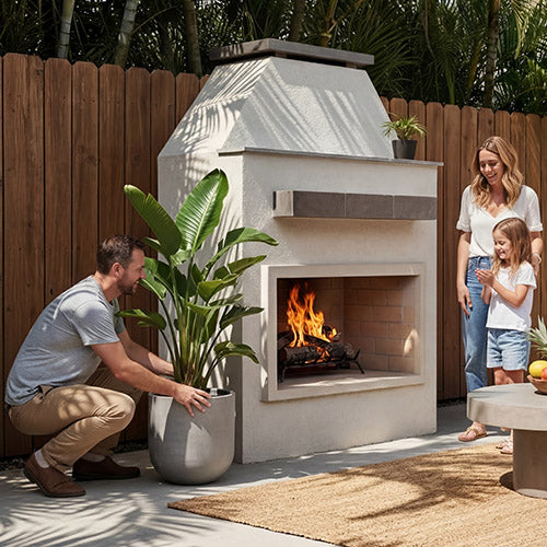 Cal Flame Platinum Series Laredo - Modern Outdoor Gas Fireplace with Mantel FRP905-1