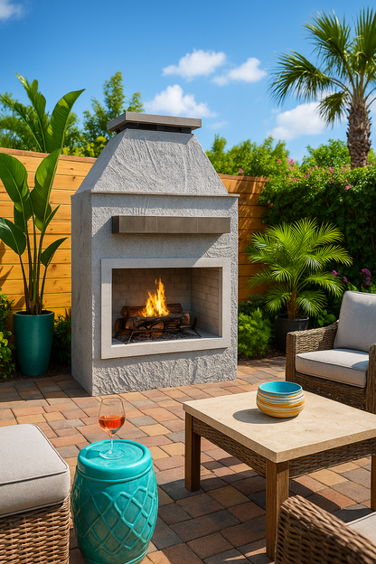 Cal Flame Platinum Series Laredo - Modern Outdoor Gas Fireplace with Mantel FRP905-1