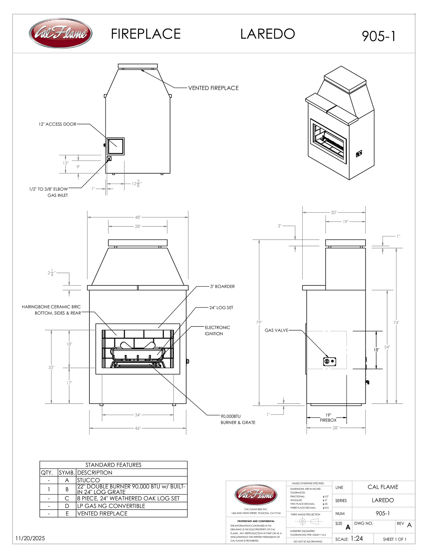 Cal Flame Platinum Series Laredo - Modern Outdoor Gas Fireplace with Mantel FRP905-1