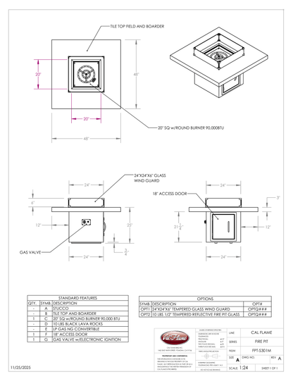 Cal Flame Sedona - Modern Contemporary Outdoor Gas Fire Pit FPT-S301M