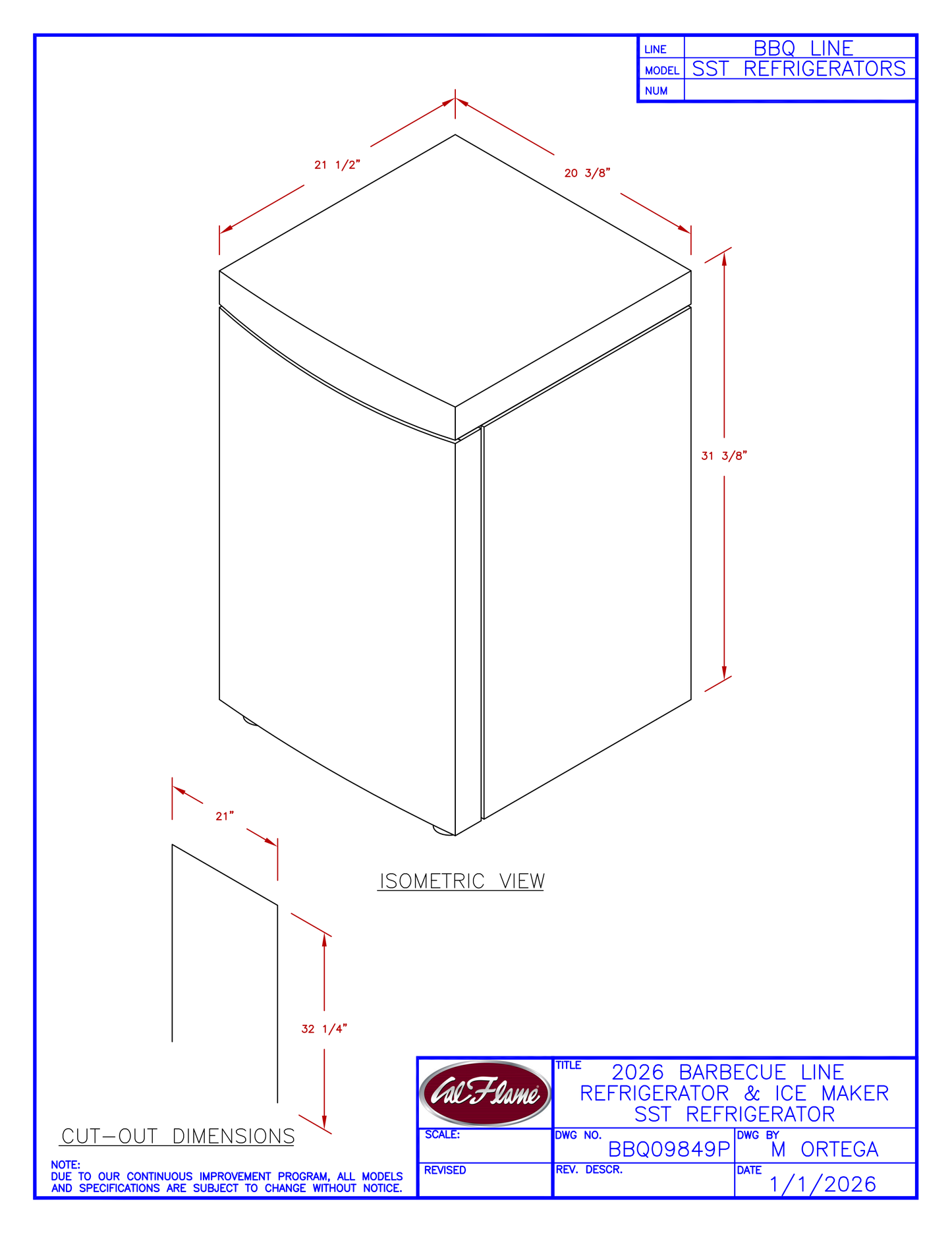 Cal Flame Stainless Steel Refrigerator BBQ09849P