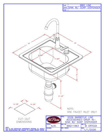 Cal Flame Stainless Steel Sink with Faucet and Soap Dispenser BBQ11963