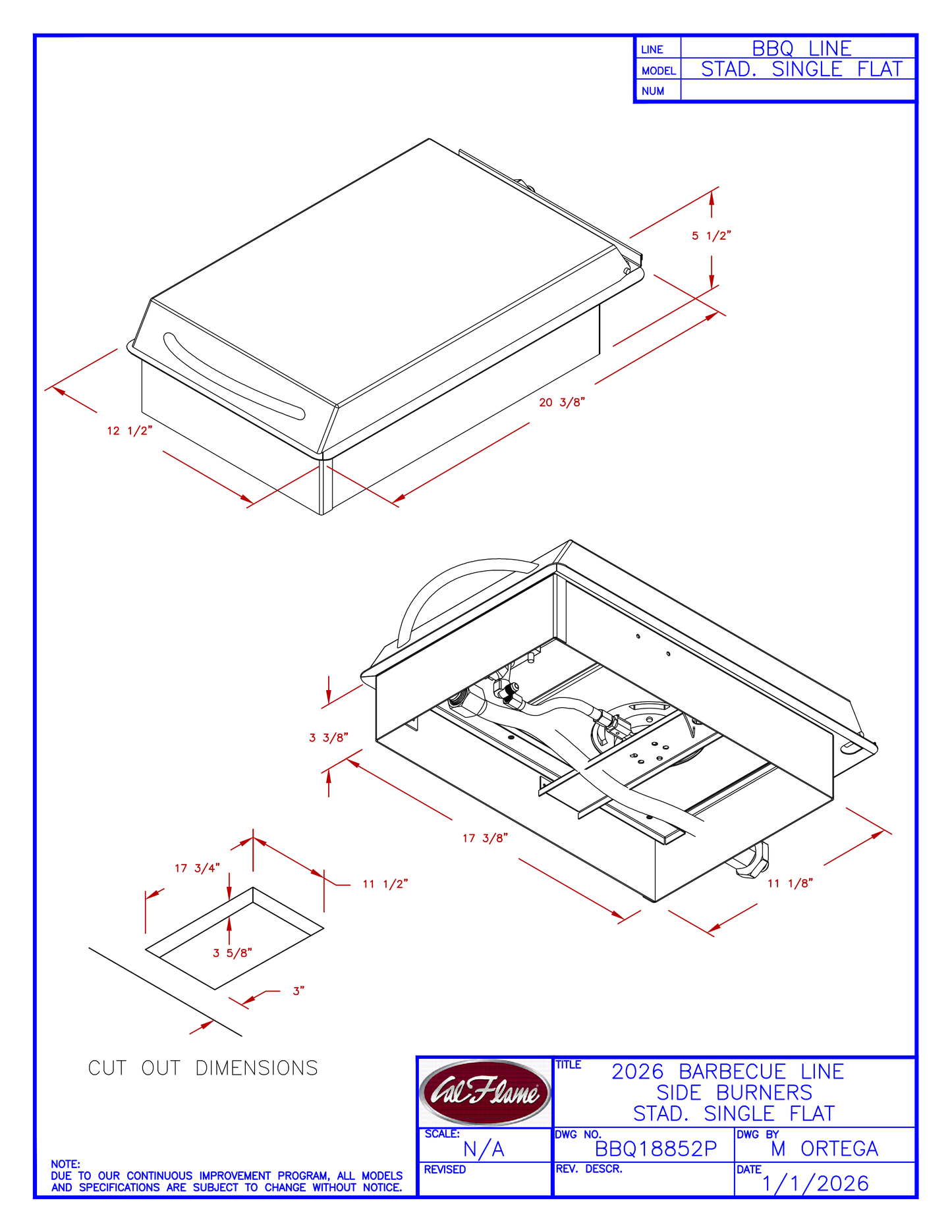 Cal Flame Standard Single Flat Side Burner BBQ18852P