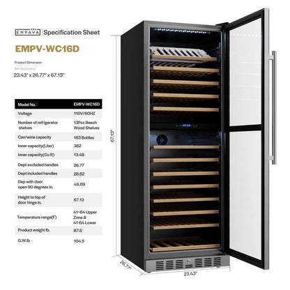 Empava 24-Inch Dual Zone Wine Cooler 67-Inch Tall Wine Refrigerator EMPV-WC16D