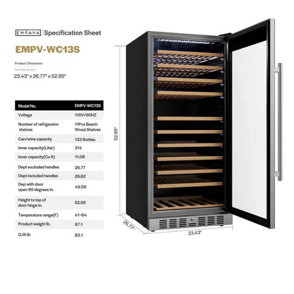 Empava 24 Inch Wine Cooler 53 Inch Tall Wine Refrigerator EMPV-WC13S