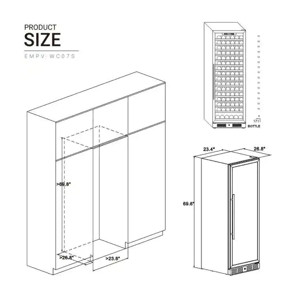 Empava Wine Cooler 70 Inch Tall Wine Fridge EMPV-WC07S