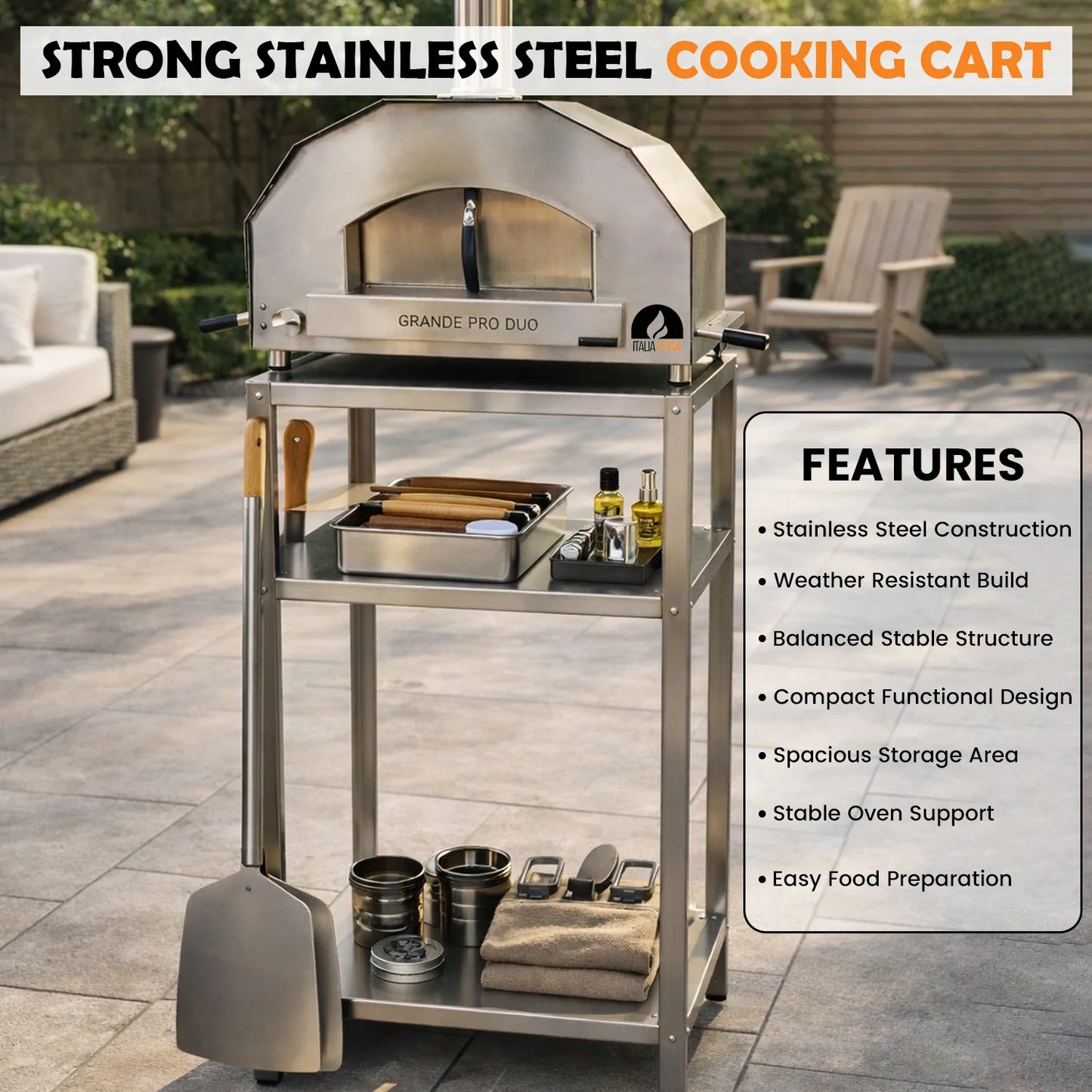 ItaliaForno Oven Cart for Grande Pro Duo Pizza Oven