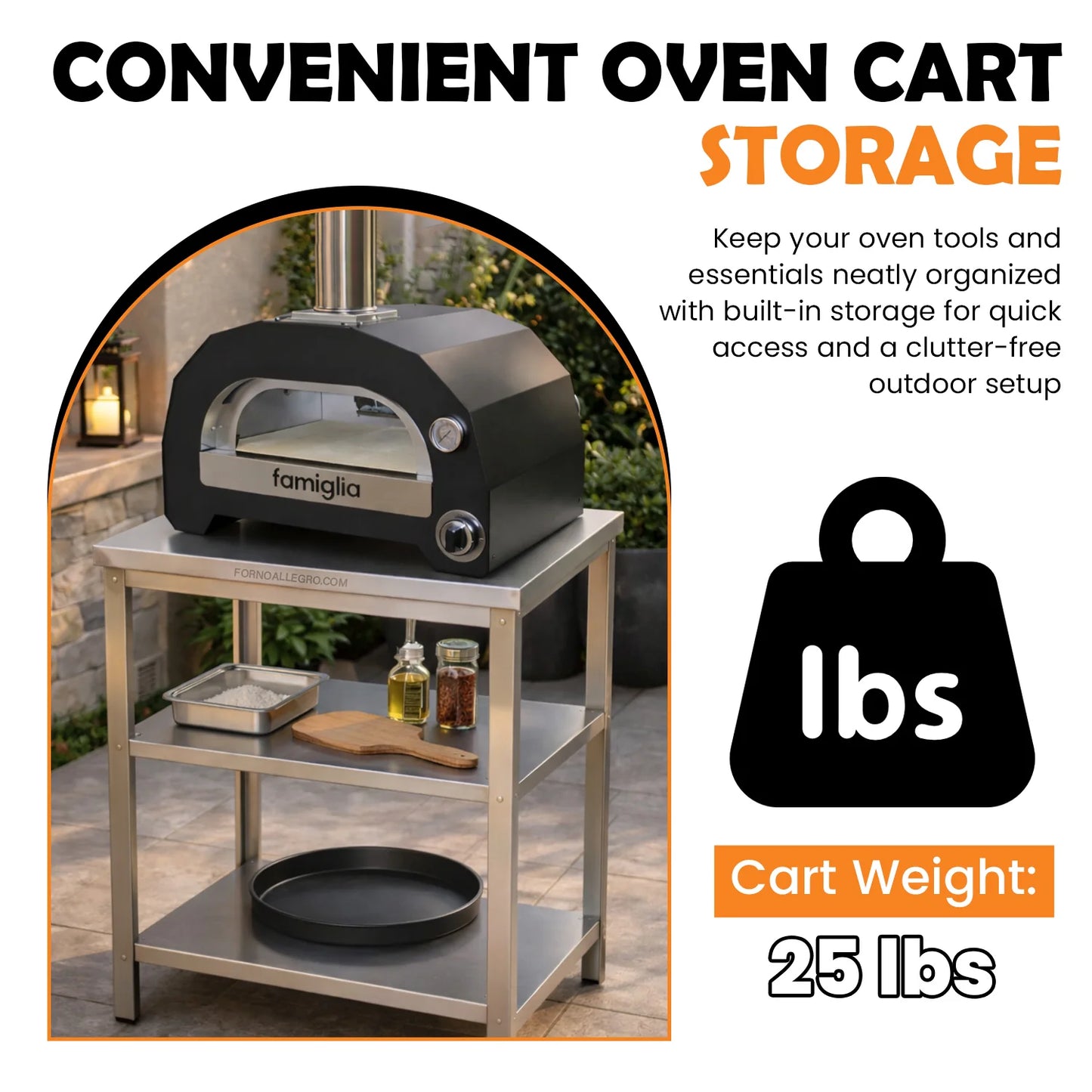 ItaliaForno Regular Oven Cart for Bambino, Allegro, and Fornello Compact Series Ovens