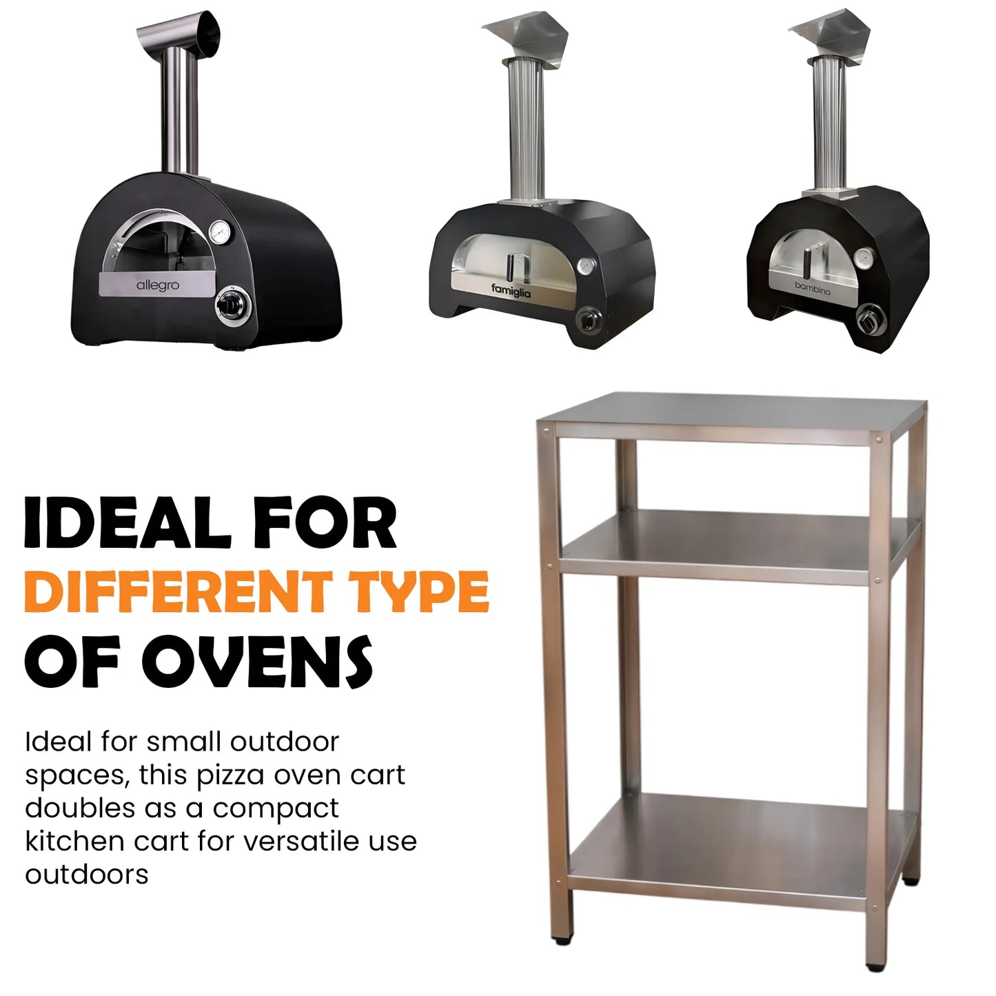 ItaliaForno Regular Oven Cart for Bambino, Allegro, and Fornello Compact Series Ovens