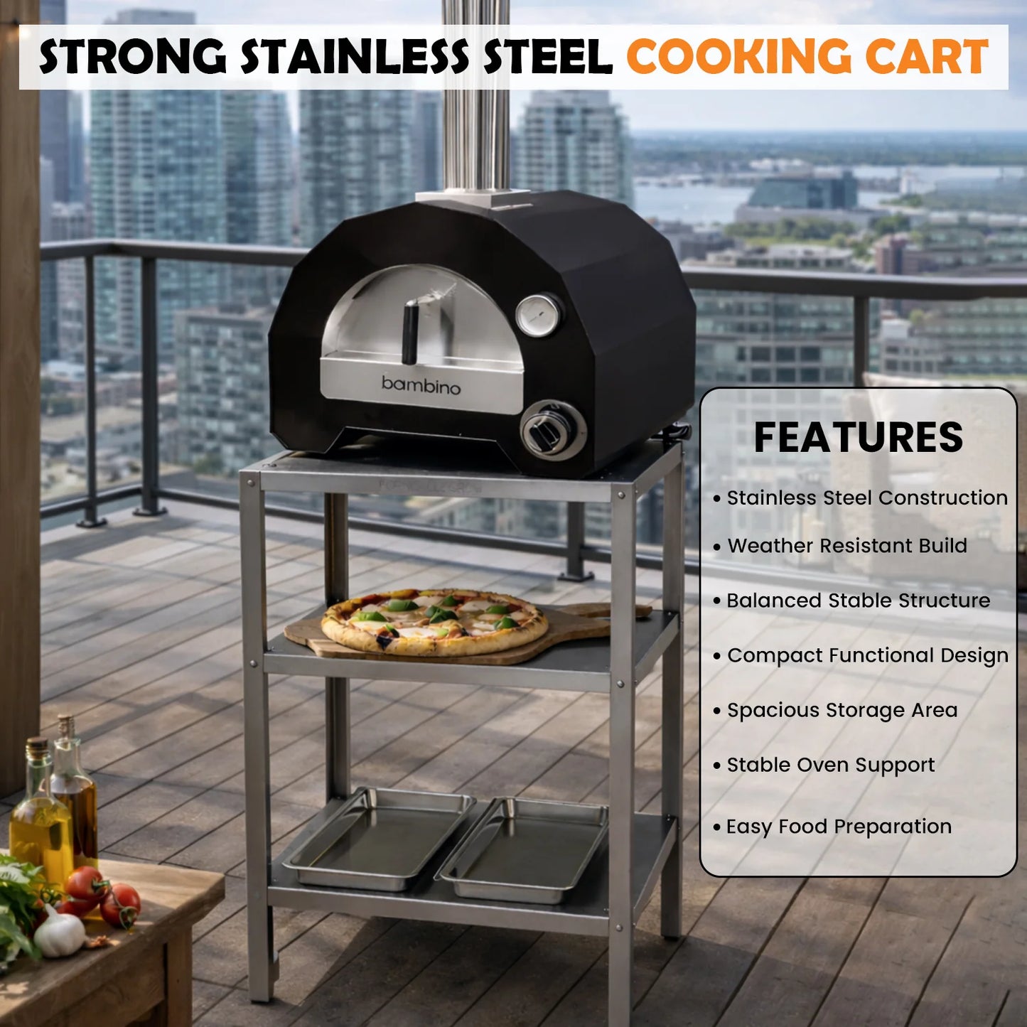 ItaliaForno Regular Oven Cart for Bambino, Allegro, and Fornello Compact Series Ovens