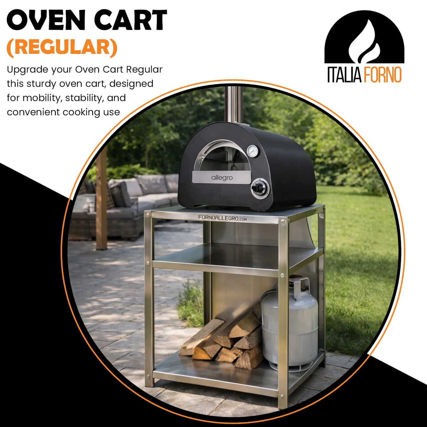 ItaliaForno Regular Oven Cart for Bambino, Allegro, and Fornello Compact Series Ovens