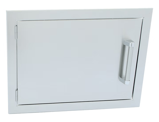 The Kokomo Grills 20” x 14” Reversible Stainless Steel Access Door (Horizontal) KO-1420H features a minimalist design and simple handle—perfect for outdoor kitchens.
