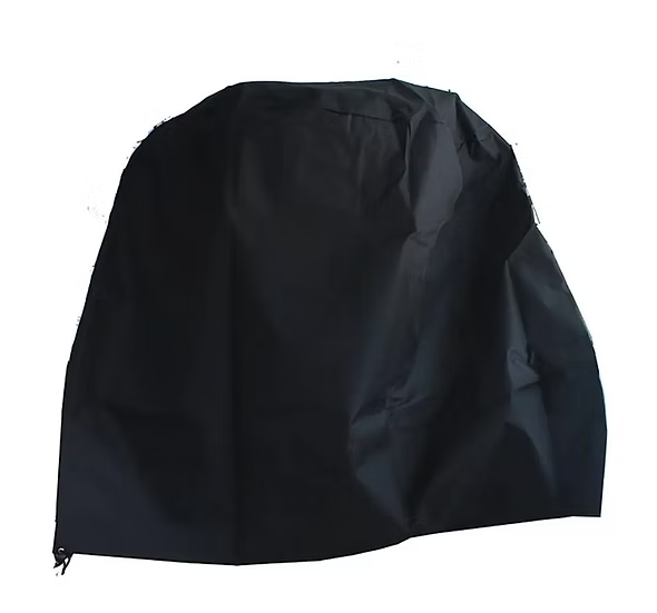 A large, crumpled Kokomo Grills 21-Inch Kamado Oven Cover in black is draped over an object and photographed against a white background.
