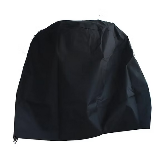 A large, crumpled Kokomo Grills 21-Inch Kamado Oven Cover in black is draped over an object and photographed against a white background.