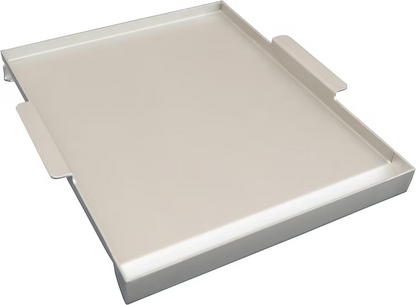The Kokomo Grills BBQ Grill Griddle Plate Insert is a rectangular stainless steel accessory with raised edges and dual side handles, perfect for versatile outdoor cooking. Shown on a white background.
