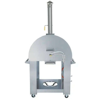 Back-side view of the outdoor Kokomo 32” Dual Fuel Freestanding Pizza Oven.