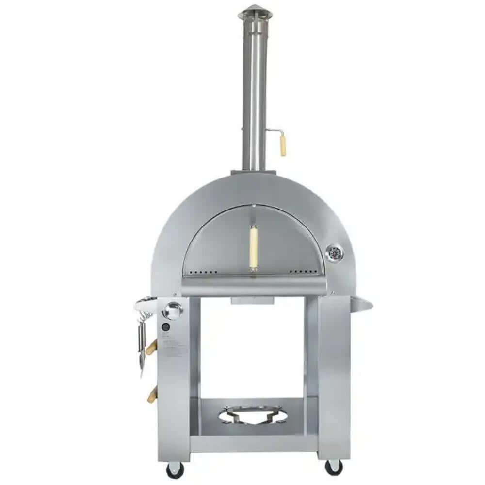 Front-side view of the outdoor Kokomo 32” Dual Fuel Freestanding Pizza Oven.