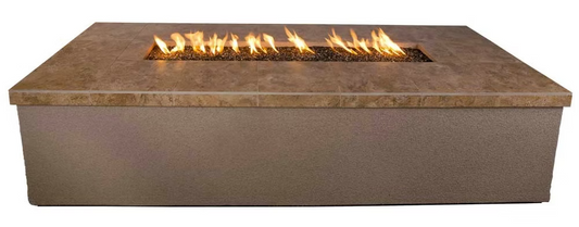 The Kokomo Grills Entertainer Outdoor Fire Pit with Fire-Glass (LP or NG) features a stone-like finish and dark fire glass in a recessed center, bringing modern, minimalist style to your patio or backyard.