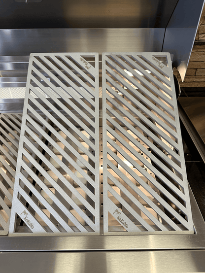 Kokomo Grills LuxCut Laser-Cut Culinary Grates for 3, 4, 5 Burner Classic and Pro Grills are rectangular 304 stainless steel grates with diagonal slots and engraved brand corners—perfect replacement grill grates.