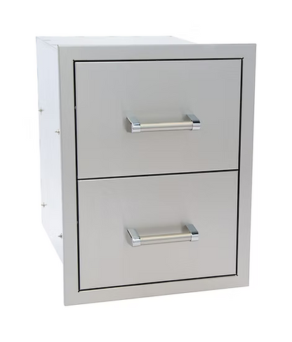 The Kokomo Grills Outdoor Kitchen Stainless Steel Double Drawer KO-DD12 by Kokomo Grills features two drawers with horizontal silver handles, a sleek modern look, and a light gray finish.