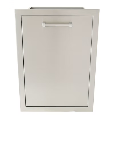Front view of the Kokomo Grills Outdoor Kitchen Stainless Steel Dual Trash/Propane Pull-Out KO-TRHD-2 with a horizontal handle, ideal for any outdoor kitchen, by Kokomo Grills; shown isolated on a white background.
