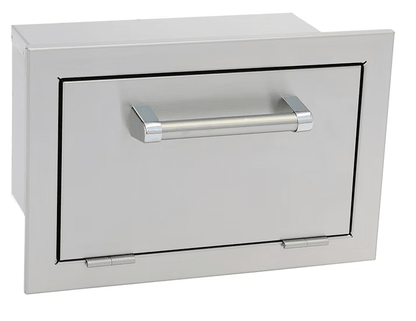 A stainless steel drawer with a rectangular front, thick handle, and bottom hinges—ideal for outdoor kitchens or storage—pairs perfectly with the Kokomo Grills Outdoor Kitchen Stainless Steel Paper Towel Holder KO-ATH.