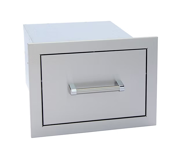 The Kokomo Grills Outdoor Kitchen Stainless Steel Single Drawer KO-SD6 features a horizontal handle, ideal for installation in cabinetry or outdoor kitchens, and is shown here against a white background.
