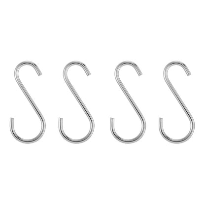 Four identical silver metal S-shaped hooks with a smooth, shiny finish are displayed horizontally on a white background, perfect for use with the Empava Silver Outdoor Wood Fired and Gas (Dual Fuel) Pizza Oven by Empava.