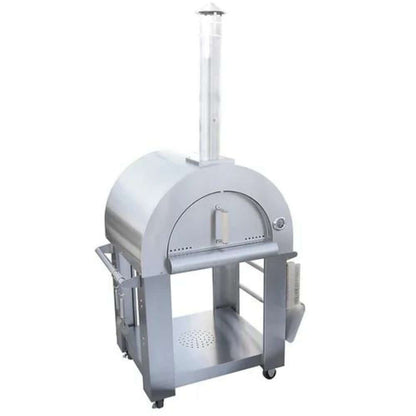 Front-side view of the Kokomo 32” Outdoor Wood-Fired Stainless Steel Pizza Oven & Stand.