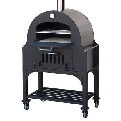 Zoomed-in front-side view of the Tuscan Chef Medium Portable Pizza Oven with Cart (Model GX-B1).