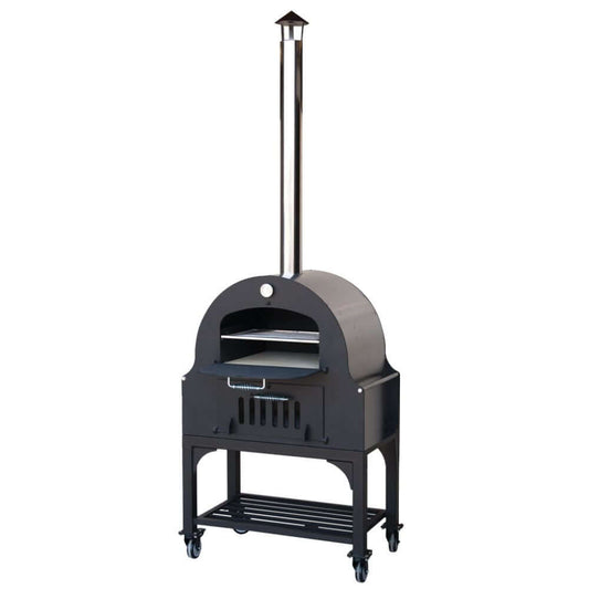 Front-side view of the Tuscan Chef Medium Portable Pizza Oven with Cart (Model GX-B1).